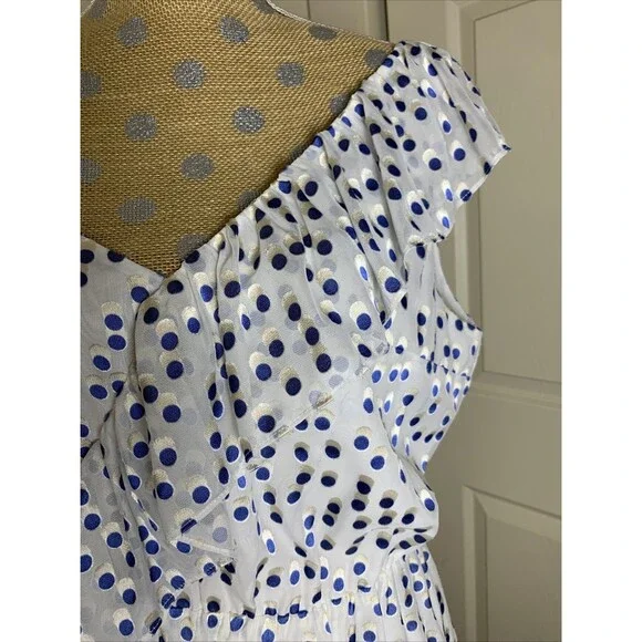 Lilly Pulitzer Madelina Dress Large Bennet Blue Polka Dot Ruffle Summer Flirty - Picture 8 of 16